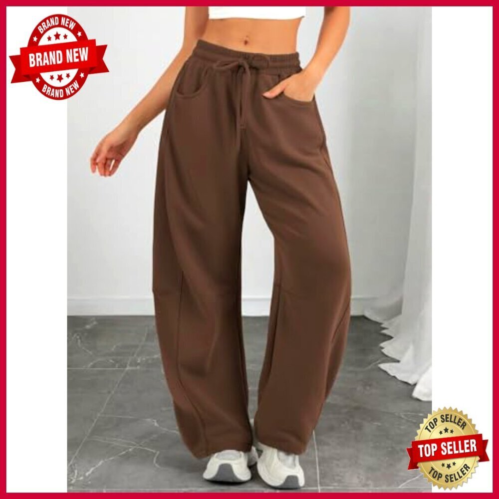 Wide Leg Sweatpants Barrel Fit Comfy Lounge Pants with Pockets - Picture 5 of 7